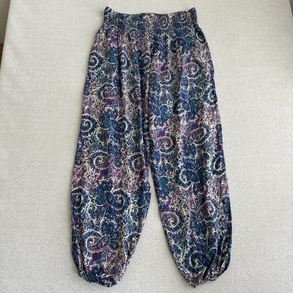 Lotus and Luna XL Rayon Harem Pants Blue Purple Paisley Beach Boho Loungewear
